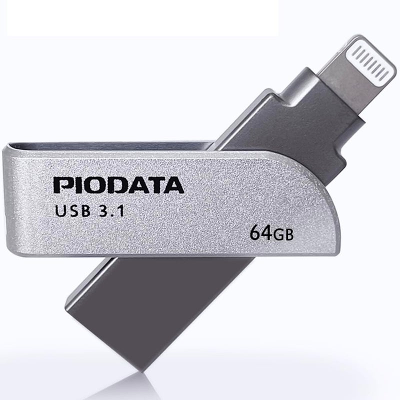 PioData iXflash 64GB MFi Certified Lightning & USB Type A Flash Pen Drive for iPhone/iPad/Mac/PC External Storage Memory Photo Stick - Image 1